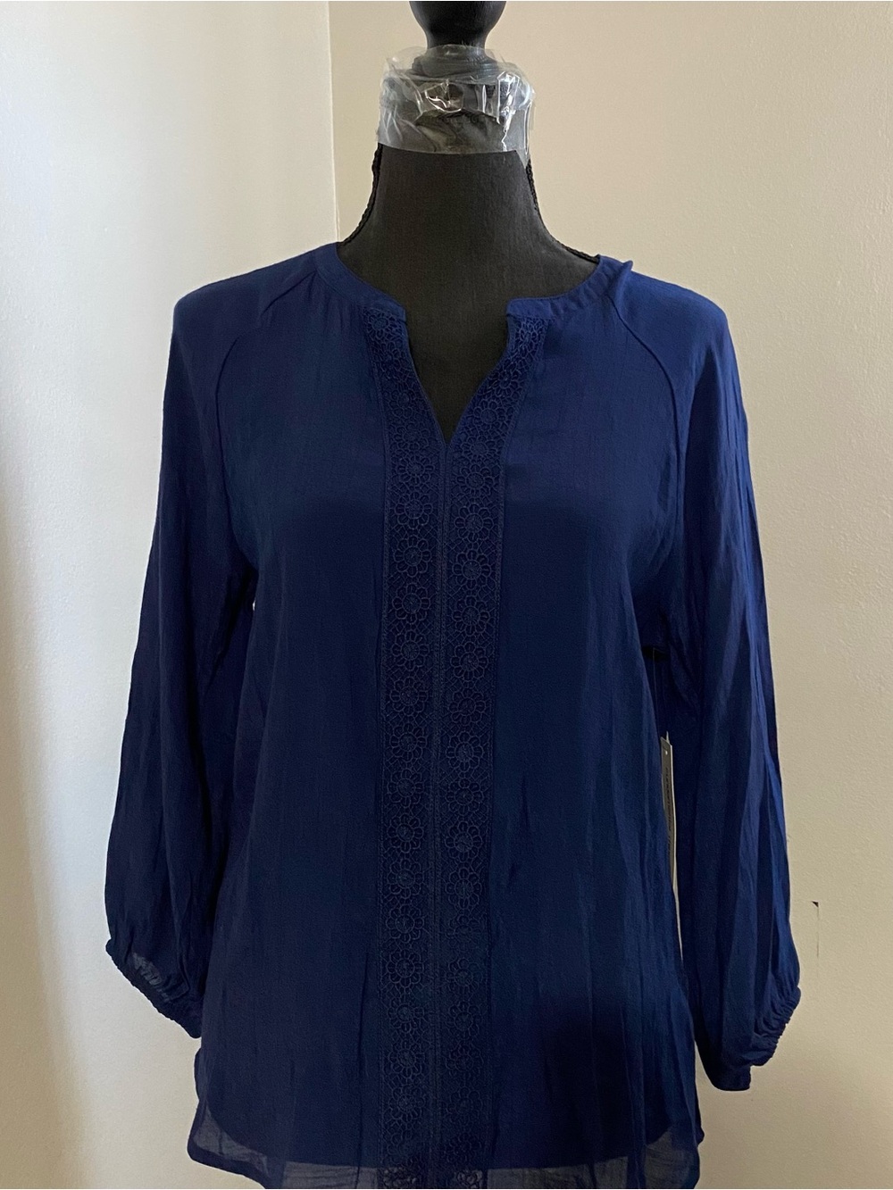 Women's Navy Blue Long-Sleeve Tunic Blouse - Brand